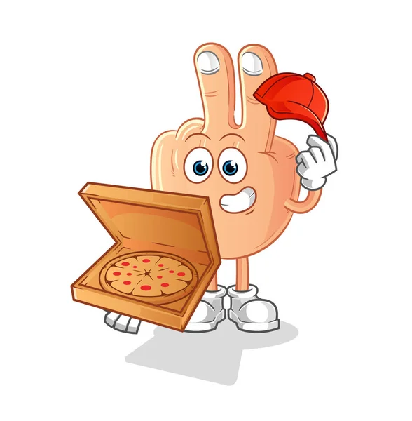 Peace Finger Head Cartoon Pizza Delivery Boy Vector Cartoon Character — Stock Vector