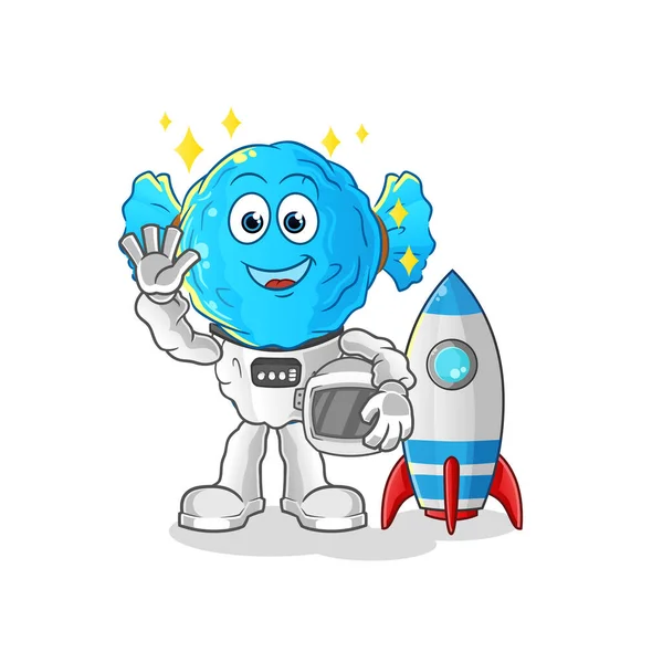 Candy Head Cartoon Astronaut Waving Character Cartoon Vector — Stock Vector