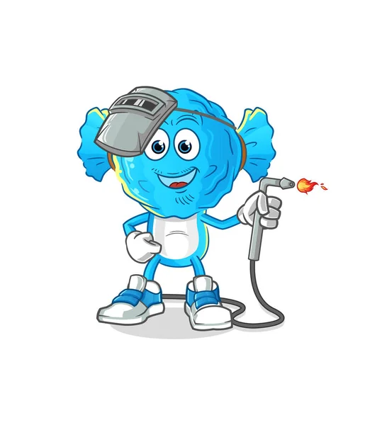 Candy Head Cartoon Welder Mascot Cartoon Vector — Vetor de Stock