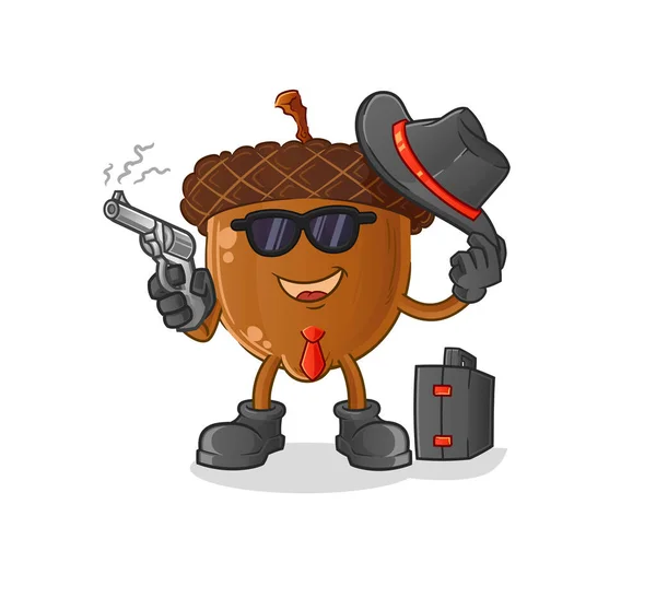 Acorn Head Cartoon Mafia Gun Character Cartoon Vector — Wektor stockowy