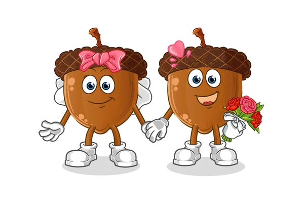 Acorn Head Cartoon Wedding Cartoon Mascot Vector — Stok Vektör