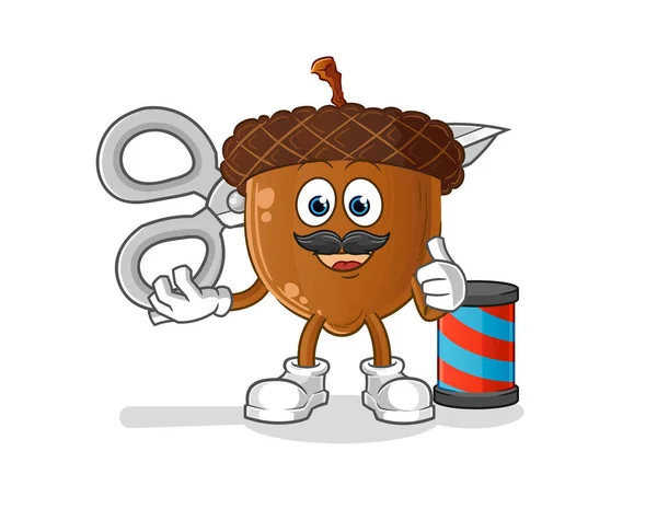 Acorn Head Cartoon Barber Cartoon Mascot Vector — Stok Vektör