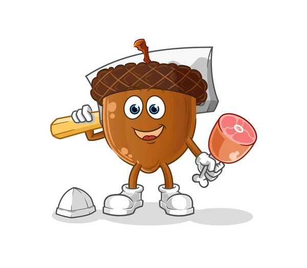 Acorn Head Cartoon Butcher Illustration Character Vector — Vetor de Stock