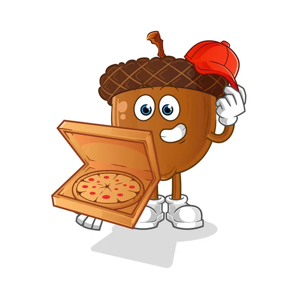 Acorn Head Cartoon Pizza Delivery Boy Vector Cartoon Character — Stock Vector