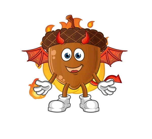 Acorn Head Cartoon Demon Wings Character Cartoon Vector — Stok Vektör