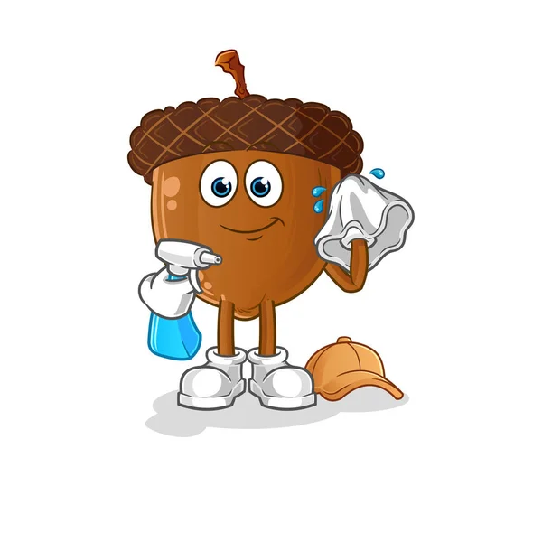 Acorn Head Cartoon Cleaner Vector Cartoon Character — Stockvektor