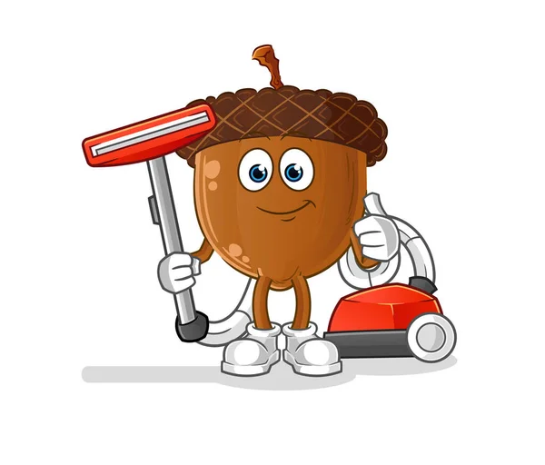 Acorn Head Cartoon Clean Vacuum Character Vector — 图库矢量图片