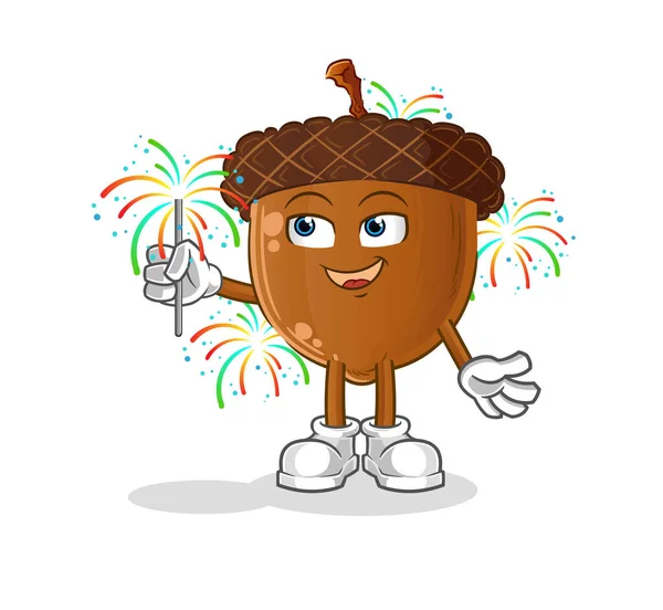 Acorn Head Cartoon Fireworks Mascot Cartoon Vector —  Vetores de Stock