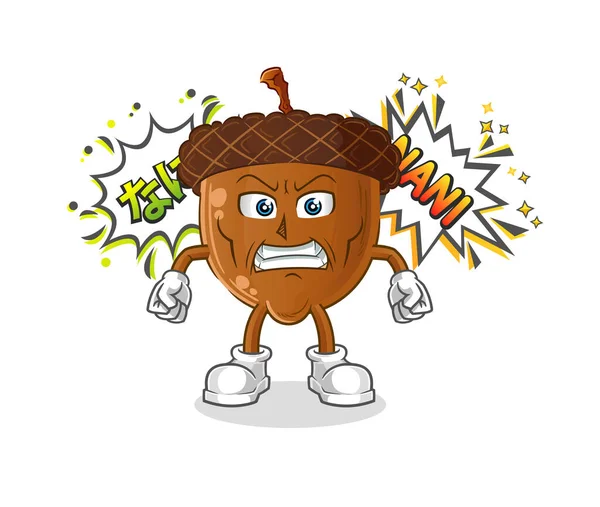 Acorn Head Cartoon Anime Angry Vector Cartoon Character — Stockový vektor