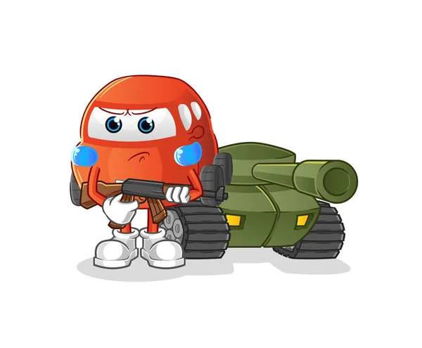 具有坦克特征的汽车士兵 卡通吉祥物载体 — 图库矢量图片