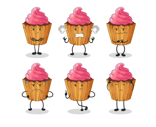 Cupcake Angry Group Character Cartoon Mascot Vector — ストックベクタ