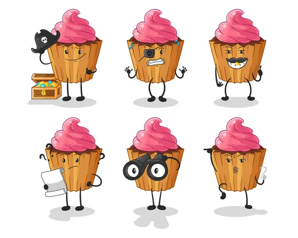 Cupcake Pirate Group Character Cartoon Mascot Vector — ストックベクタ