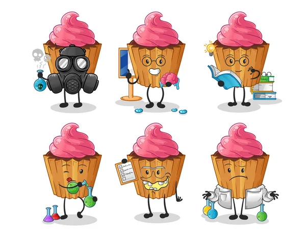 Cupcake Scientist Group Character Cartoon Mascot Vector — Vetor de Stock