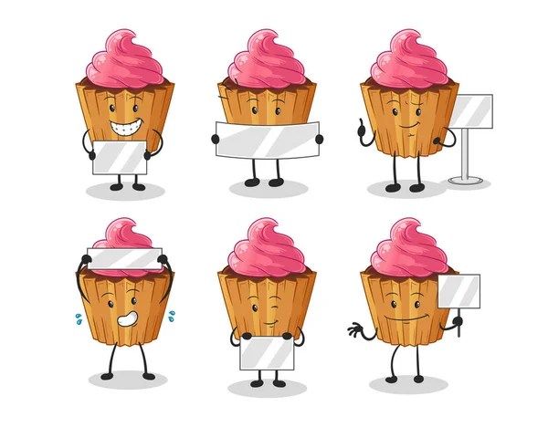 cupcake holding board group character. mascot vector