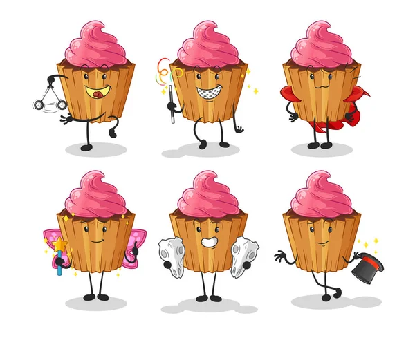 Cupcake Magic Group Character Cartoon Mascot Vector — Stock vektor