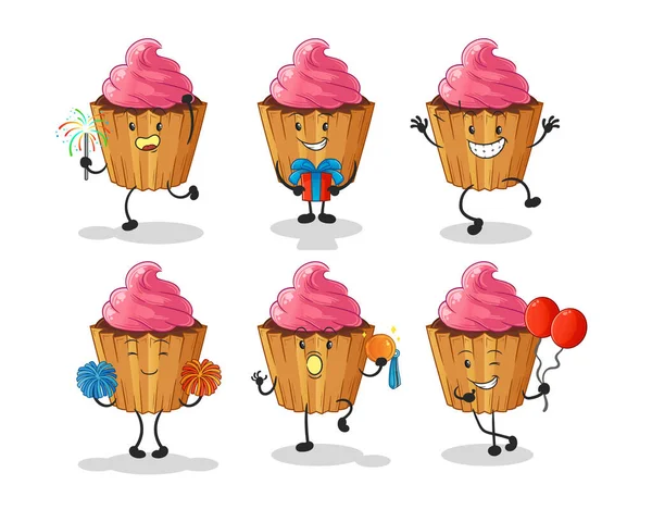 Cupcake Celebration Set Character Cartoon Mascot Vector — Vector de stock