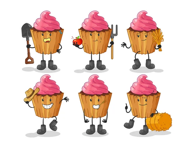 Cupcake Farmer Group Character Cartoon Mascot Vector — Stockvektor