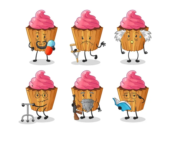 Cupcake Elderly Character Cartoon Mascot Vector — Vetor de Stock