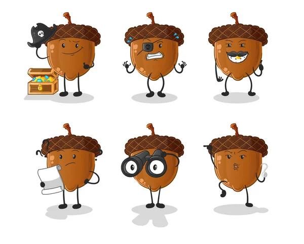 Set of acorn cute cartoon character designs vector image icons