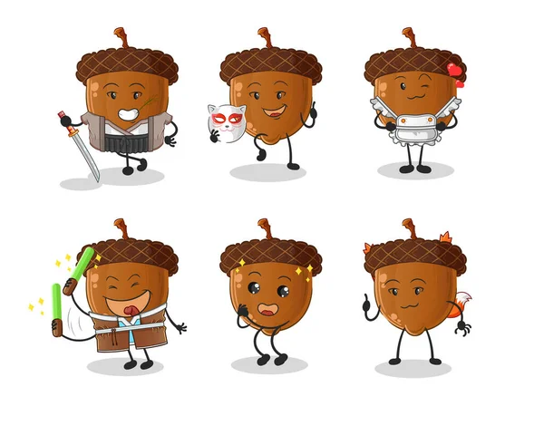Set of acorn cute cartoon character designs vector image icons