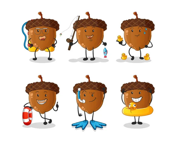 Set of acorn cute cartoon character designs vector image icons