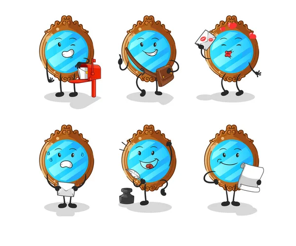 Mirror Postman Set Character Cartoon Mascot Vector — Stock Vector