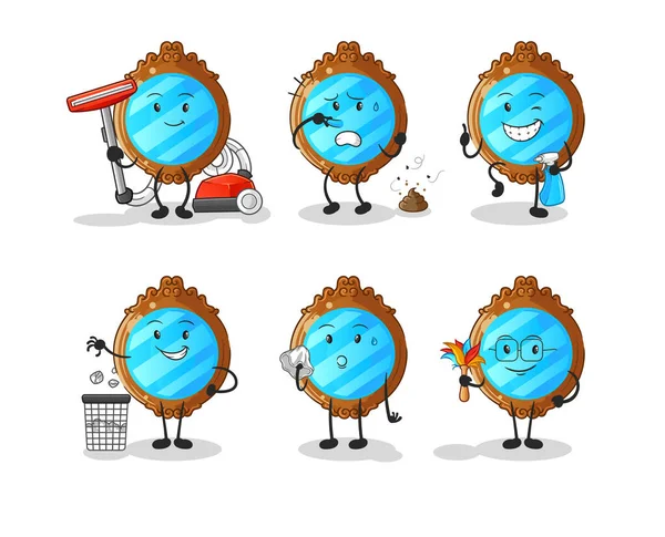 Mirror Cleaning Group Character Cartoon Mascot Vector — Stock Vector