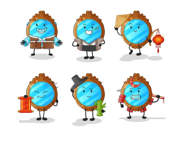 Mirror Asian Culture Set Cartoon Mascot Vector — Stockový vektor