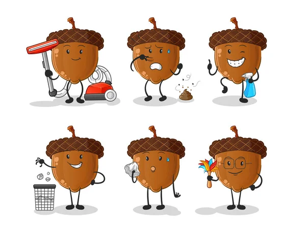 Set Acorn Cute Cartoon Character Designs Vector Image Icons Vettoriale Stock