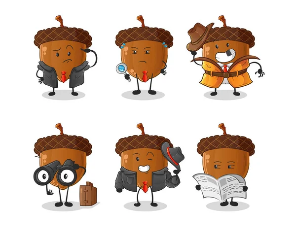 Set Acorn Cute Cartoon Character Designs Vector Image Icons Illustrazione Stock