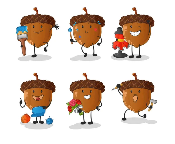 Set Acorn Cute Cartoon Character Designs Vector Image Icons Ilustração De Stock