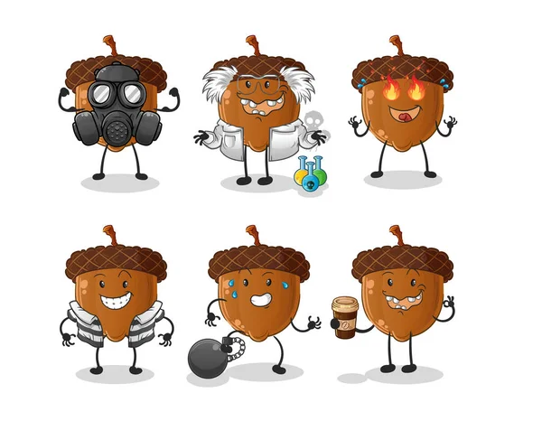 Set Acorn Cute Cartoon Character Designs Vector Image Icons Vetores De Stock Royalty-Free