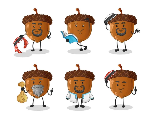 Set Acorn Cute Cartoon Character Designs Vector Image Icons Gráficos De Vetores
