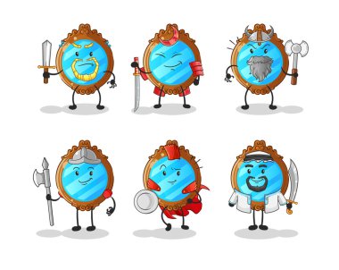 mirror warrior group character. cartoon mascot vector