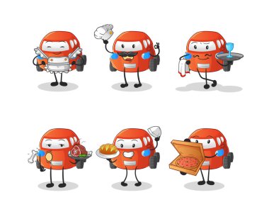 car restaurant group character. cartoon mascot vector
