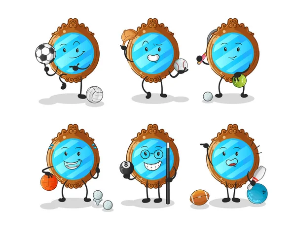 Mirror Sport Set Character Cartoon Mascot Vector — Stock vektor