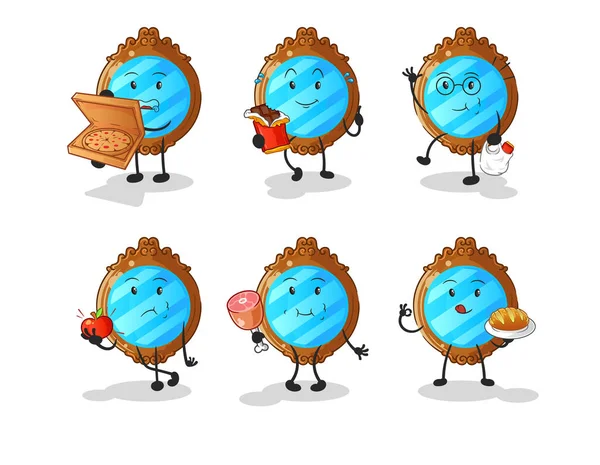Mirror Food Set Character Cartoon Mascot Vector — Stock Vector