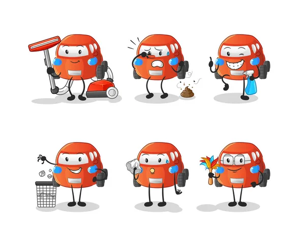 Car Cleaning Group Character Cartoon Mascot Vector — ストックベクタ