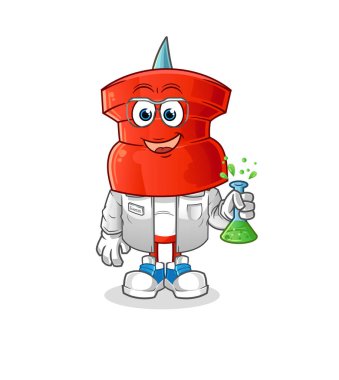 push pin head cartoon scientist character. cartoon mascot vector