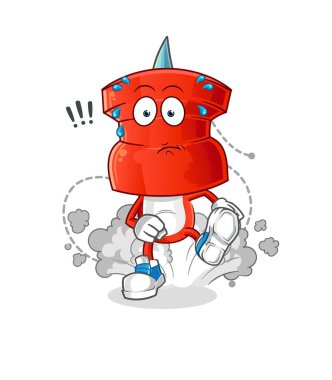 push pin head cartoon running illustration. character vector
