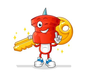 push pin head cartoon carry the key mascot. cartoon vector