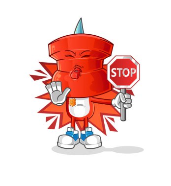 push pin head cartoon holding stop sign. cartoon mascot vector