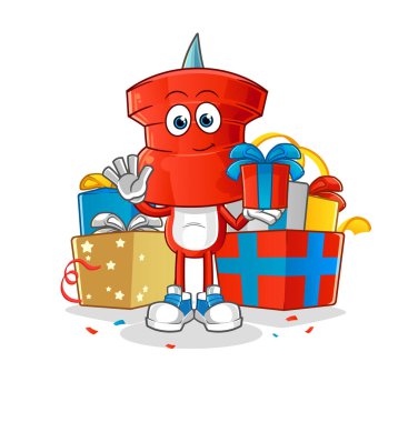 push pin head cartoon give gifts mascot. cartoon vector