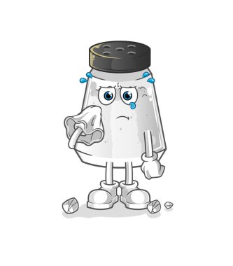 salt shaker cry with a tissue. cartoon mascot vector