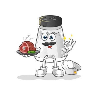 salt shaker chef with meat mascot. cartoon vector