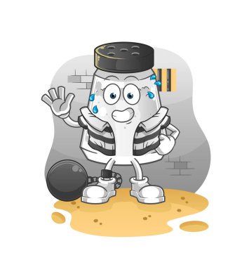 salt shaker criminal in jail. cartoon character