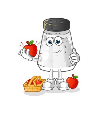 salt shaker eating an apple illustration. character vector