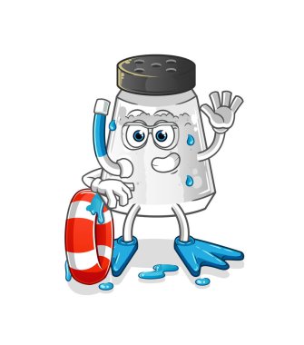 salt shaker swimmer with buoy mascot. cartoon vector