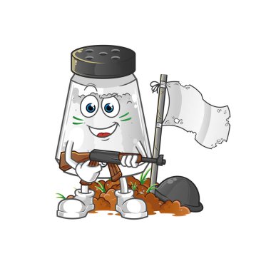 salt shaker army character. cartoon mascot vector
