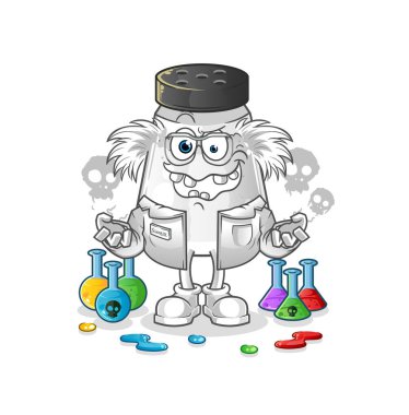 salt shaker mad scientist illustration. character vector